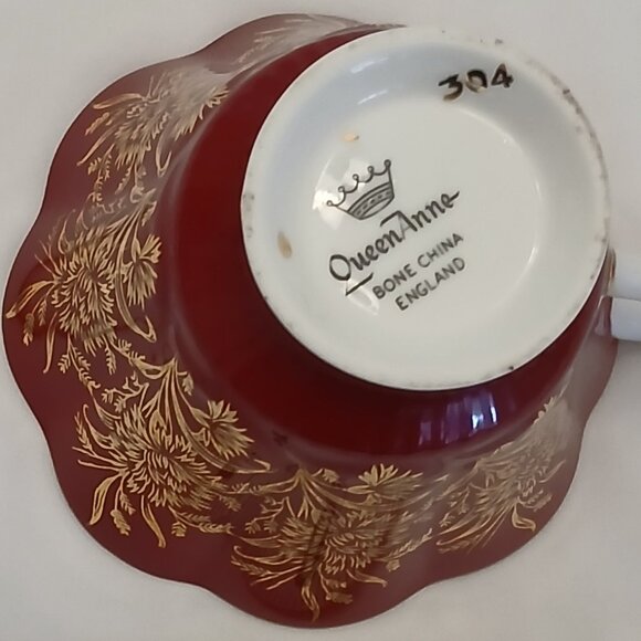 Antique Queen Anne Bone China Red Tea Cup and Saucer - Picture 8 of 9